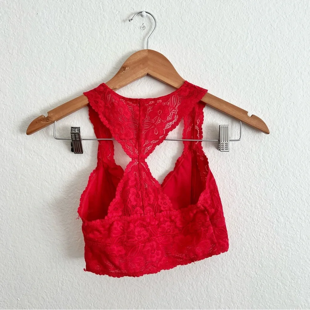 Free People Red Floral Lace Bralette Sz XS